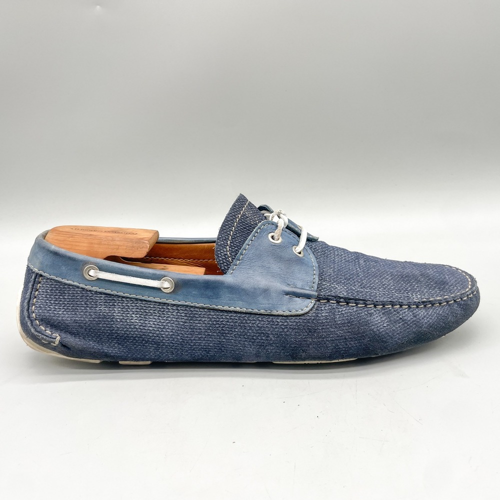 Magnanni Mens 11.5 M Driving Loafers Navy Woven Leather Preppy Coastal Casual